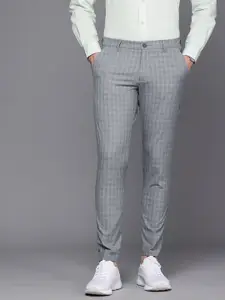 Louis Philippe Ath.Work Men Checked Comfy Tapered Fit Chinos Trousers