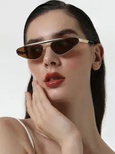 HAUTE SAUCE by  Campus Sutra HAUTE SAUCE by Campus Sutra Women Cateye Sunglasses with Polarised Lens AW24_HSSG2706-Gold