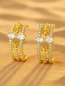 Rubans 22K Gold Plated Cubic Zirconia Studded Floral Half Hoop Earrings