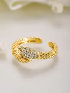 Rubans 18K Gold Plated Snake Design Cubic Zirconia Studded Adjustable Ring