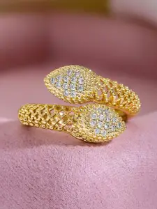 Rubans 18K Gold Plated Cubic Zirconia Studded Snake Design Adjustable Ring