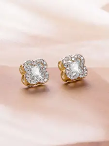 Rubans 18K Gold Plated Floral Stud Earrings with Cubic Zirconia Accents