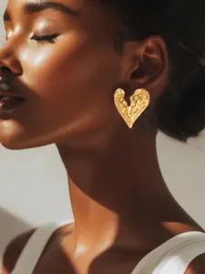 Rubans Voguish Rubans 18K Gold Plated StainlessSteel Tarnish-Free Demi-Fine Textured Heart Stud Earrings