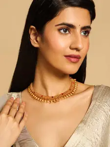 Kushal's Fashion Jewellery Embellished Bridal 92.5 Silver Gold-Plated Temple Necklace