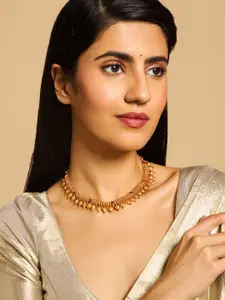 Kushal's Fashion Jewellery Embellished Bridal 92.5 Silver Gold-Plated Temple Necklace