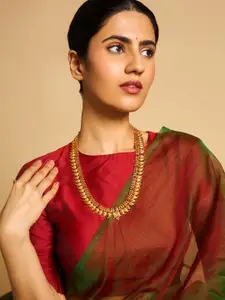 Kushal's Fashion Jewellery Embellished Bridal 92.5 Pure Silver Gold-Plated Temple Necklace