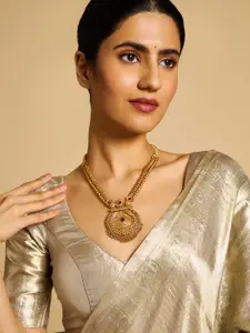 Kushal's Fashion Jewellery Gold-Plated Stones Studded Antique Necklace