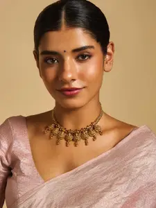 Kushal's Fashion Jewellery 92.5 Pure Silver Gold-Plated Temple Necklace