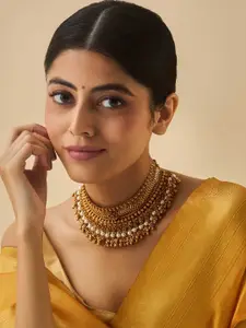 Kushal's Fashion Jewellery Gold-Plated Beaded Antique Necklace