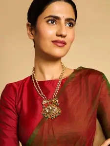 Kushal's Fashion Jewellery Embellished Bridal 92.5 Silver Gold-Plated Temple Necklace