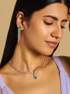 Kushal's Fashion Jewellery Rose Gold-Plated Zircon Embellished Bridal Necklace Set