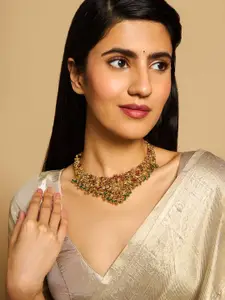 Kushal's Fashion Jewellery Embellished Bridal 92.5 Silver Gold-Plated Temple Necklace