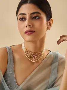 Kushal's Fashion Jewellery Gold-Plated Cubic Zirconia Studded & Beaded Party Necklace