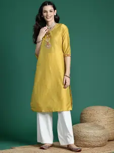 Sangria Floral Embroidered Thread Work Floral Kurta