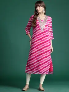 Indo Era Leheriya Printed Gotta Patti Detailed Embroidered Georgette Kurta
