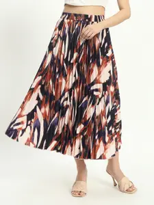 ZWERLON Printed Pleated A-Line Midi Skirt