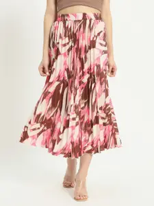 ZWERLON Printed Pleated A-Line Midi Skirt