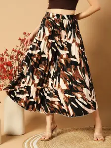 ZWERLON Women  Printed Pleated Flared Midi Skirt