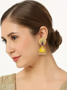OOMPH Artificial Stones and Beads Peacock Shaped Jhumkas