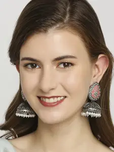 OOMPH Oxidised Meenakari Kundan Studded & Beaded Dome Shaped Jhumkas