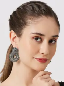OOMPH Circular Stone Studded Oxidised Drop Earrings