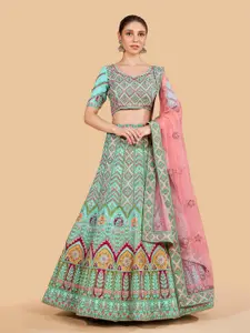 Fusionic Embroidered Beads & Stones Semi-Stitched Lehenga & Unstitched Blouse With Dupatta