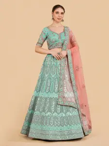 Fusionic Embroidered Beads & Stones Semi-Stitched Lehenga & Unstitched Blouse With Dupatta