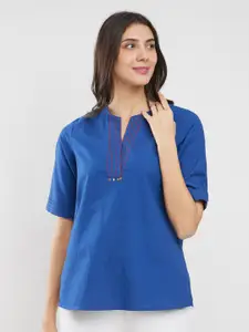 Pink Fort Women Solid Round Neck Cotton Top