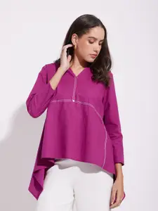Pink Fort Women Solid V-Neck Cotton Top