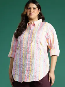 DressBerry Curve Plus Size Striped Seersucker Casual Shirt