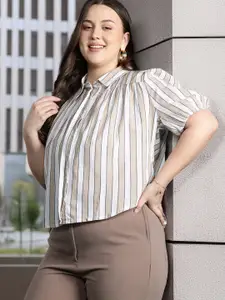 DressBerry Curve Gathers Detailing Striped Casual Shirt