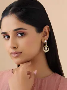 Kushal's Fashion Jewellery Embellished Bridal Crescent Shaped Kundan Drop Earrings