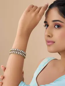 Kushal's Fashion Jewellery Embellished Bridal  Set Of 2 Kundan Studded Bangles