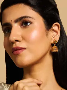 Kushal's Fashion Jewellery 92.5 Pure Silver Gold-Plated Stones Studded Dome Shaped Jhumkas