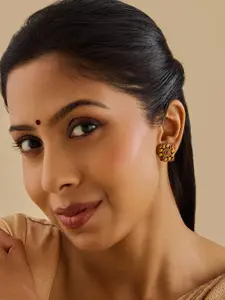 Kushal's Fashion Jewellery Embellished Bridal 92.5 Silver Gold Plated Contemporary Studs