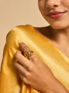 Kushal's Fashion Jewellery 92.5 Pure Silver Gold-Plated Stone Studded Temple Finger Ring