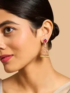 Kushal's Fashion Jewellery Gold-Plated Cubic Zirconia Studded Dome Shaped Jhumkas