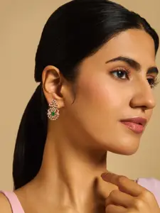 Kushal's Fashion Jewellery Gold-Plated CZ Studded Peacock Shaped Drop Earrings