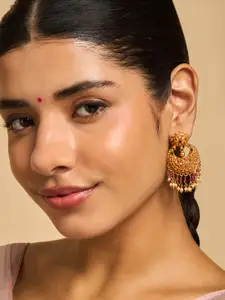 Kushal's Fashion Jewellery 92.5 Pure Silver Ruby-Green Gold-Plated Chandbalis Earrings