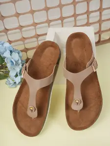 MOZAFIA Women Solid T-Strap Flats