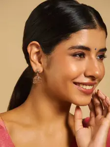 Kushal's Fashion Jewellery Gold-Plated Stone Studded Dome Shaped Antique Jhumkas