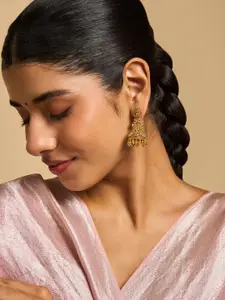 Kushal's Fashion Jewellery Embellished Bridal 92.5 Silver Gold-Plated Stone Dome Jhumkas