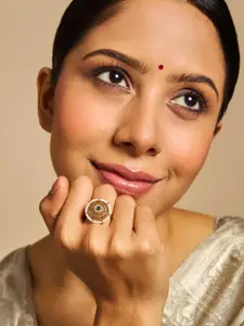 Kushal's Fashion Jewellery Gold-Plated Cubic Zirconia-Studded Adjustable Finger Ring