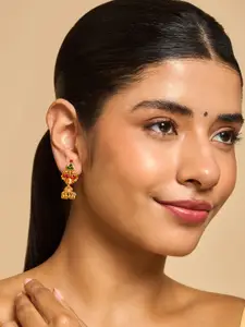 Kushal's Fashion Jewellery 92.5 Pure Silver Gold Plated Triangular Temple Jhumkas