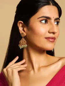 Kushal's Fashion Jewellery Gold-Plated Antique Dome Shaped Temple Jhumkas Earrings