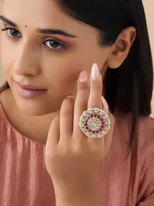 Kushal's Fashion Jewellery Embellished Bridal Kundan -Studded Adjustable Finger Ring