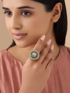 Kushal's Fashion Jewellery Embellished Bridal Kundan -Studded Adjustable Finger Ring