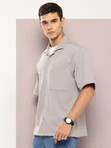 Kook N Keech Men Self Design Cuban Collar Relaxed Fit Premium Casual Shirt