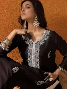 Indo Era Ethnic Motifs Embroidered Straight Kurta