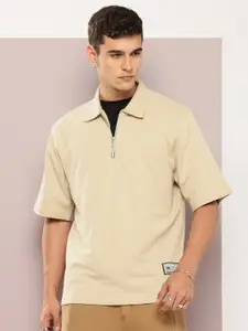 Kook N Keech Half-Zip Polo Collar Relaxed Fit Pure Cotton T-Shirt